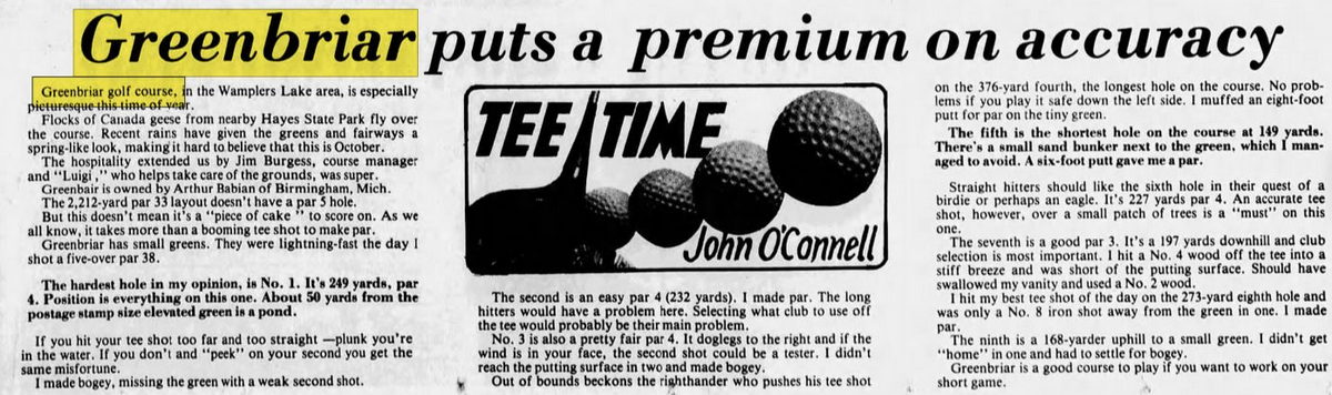 Greenbriar Golf Course (Greenbriar Golf & RV Park) - Oct 4 1978 Article (newer photo)